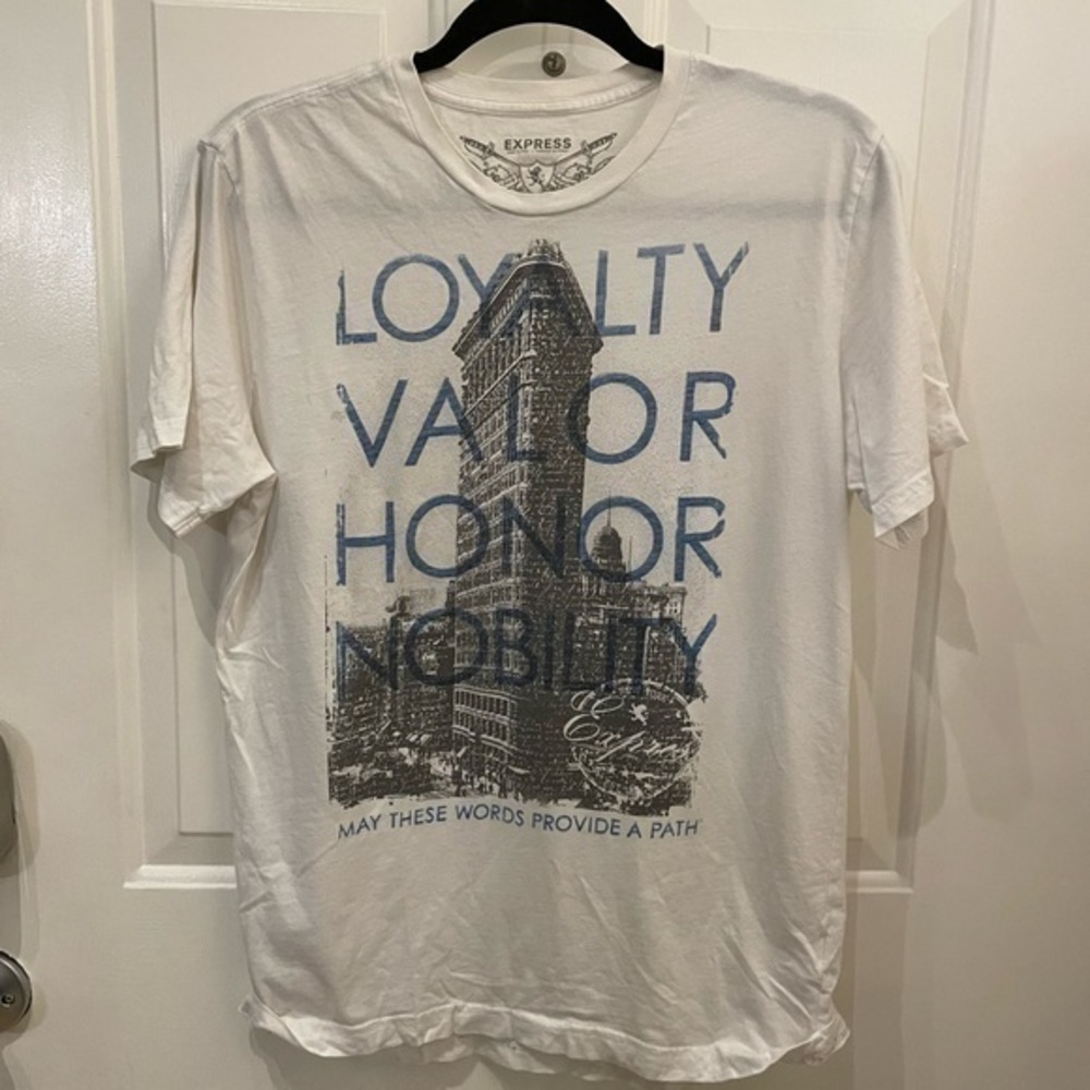 Vintage Express White Men Tshirt Medium Loyalty Valor Honor Nobility